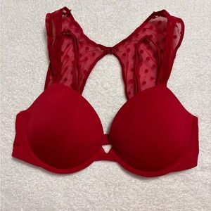 Victoria's Secret Padded Plunge Racerback Bra vibrant red Size 34D